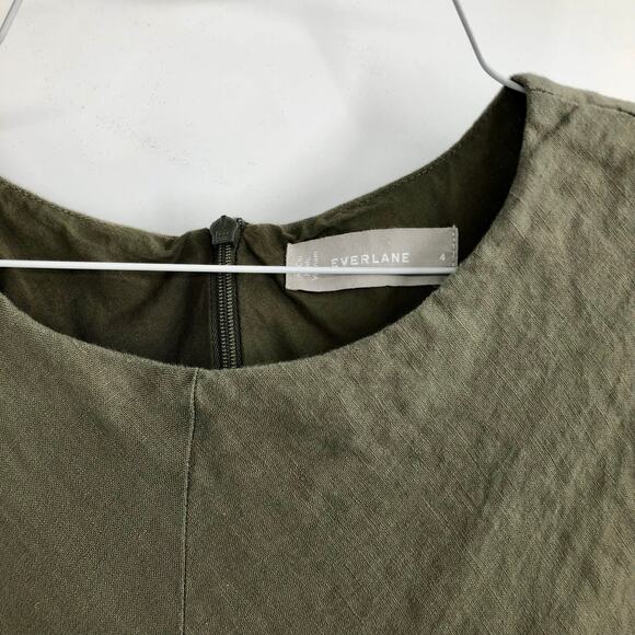Everlane Bias Cut Midi Linen Dress Olive Green Shift Dress Sleeveless Summer 4 - Picture 4 of 6